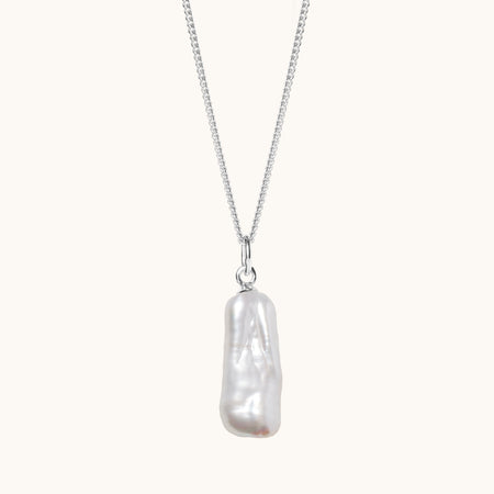 Long Pearl Necklace Silver